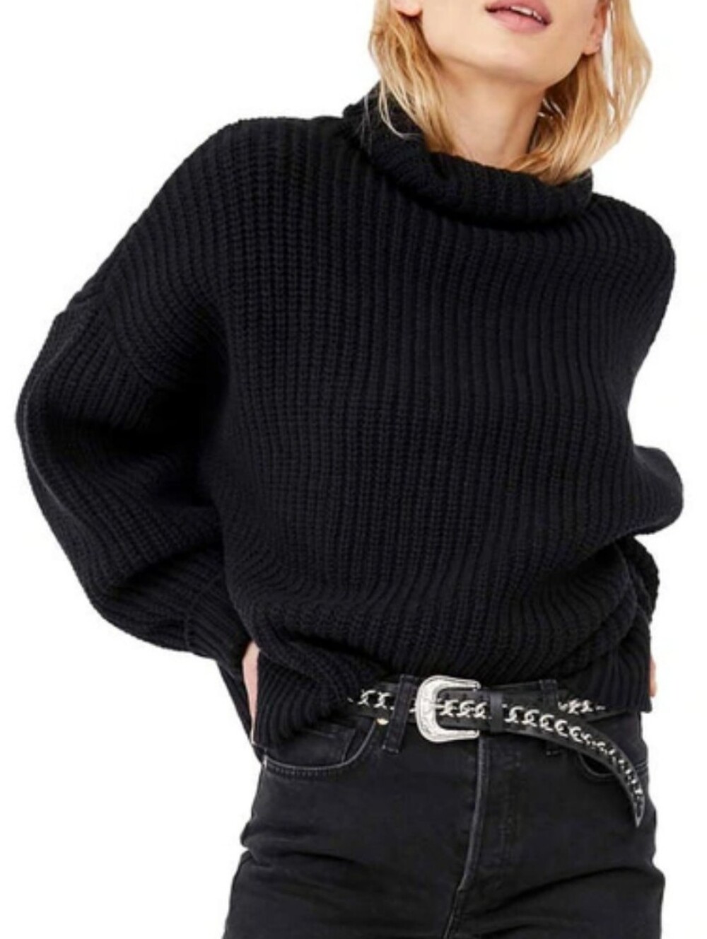 Free People Swim Too Deep Turtleneck Knit Oversized Sweater Size M
